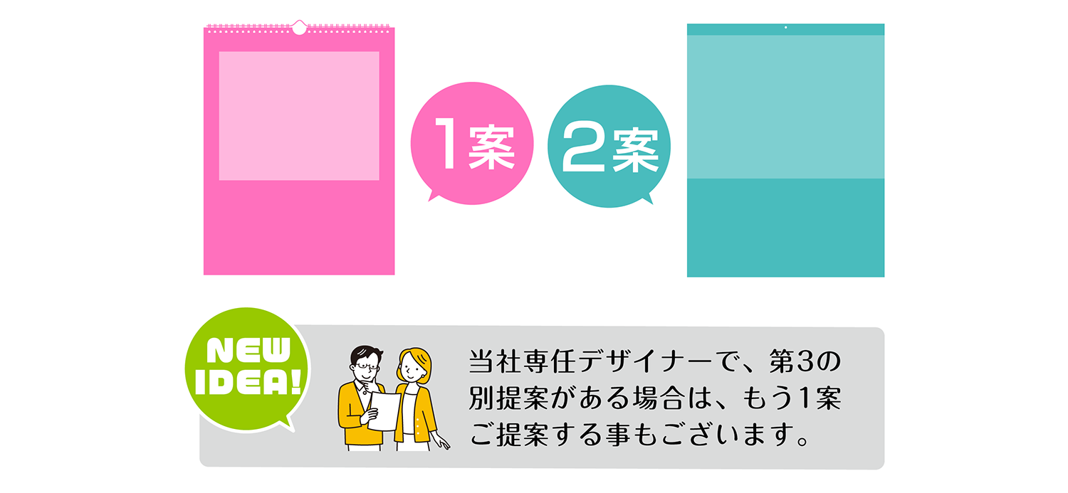 1案、2案御用意しますが、当社専任デザイナーで、第3の別提案がある場合は、もう1案ご提案することもございます。"width="700"